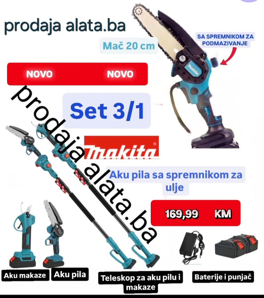 Aku MAKITA set 3/1 PILA s uljem, MAKAZE I TELESKOP