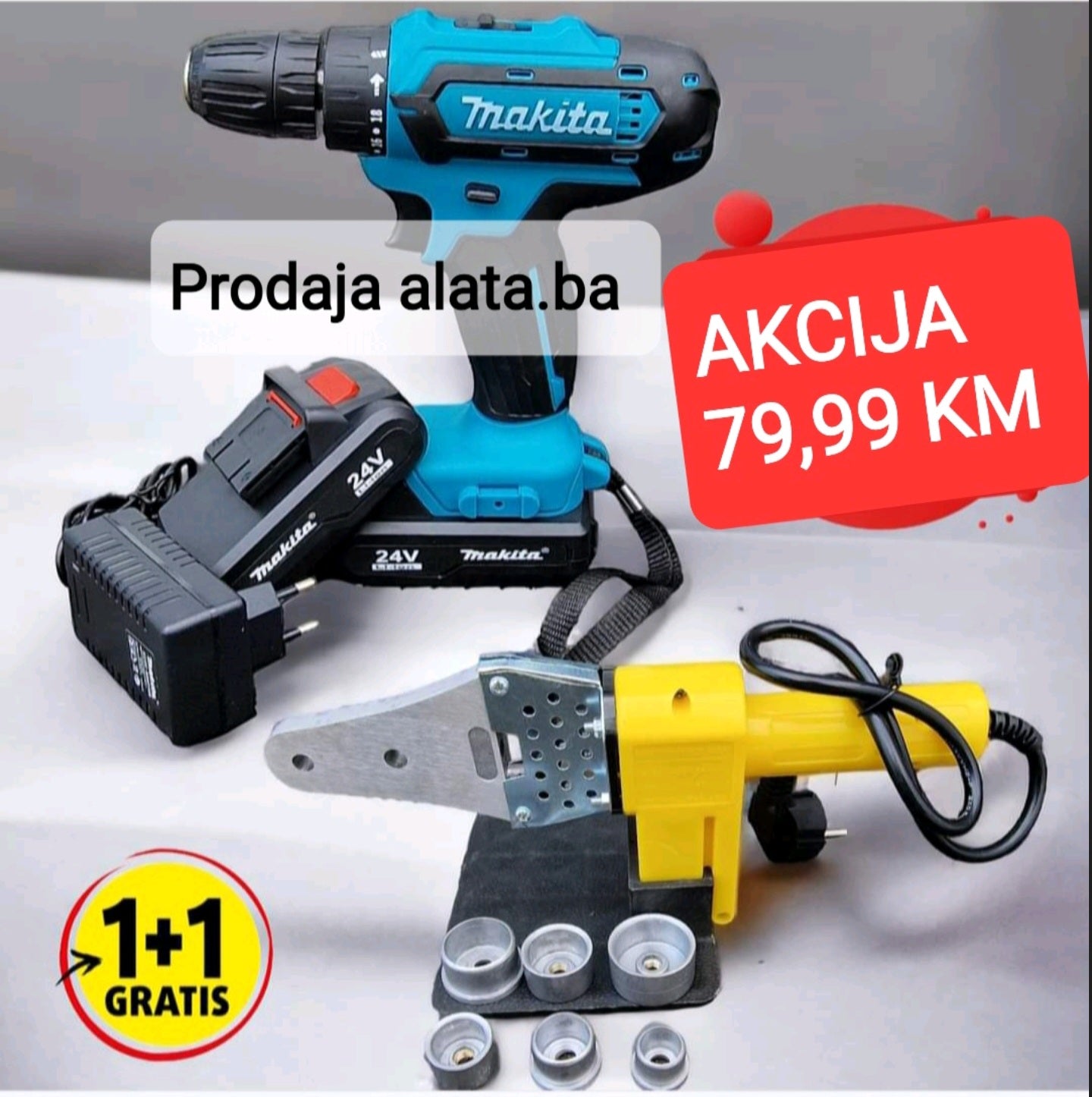 AKU BUŠILICA MAKITA + PEGLA VARILICA ZA CIJEVI